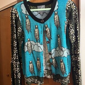 Women's Blue Owl Pattern Sweater
